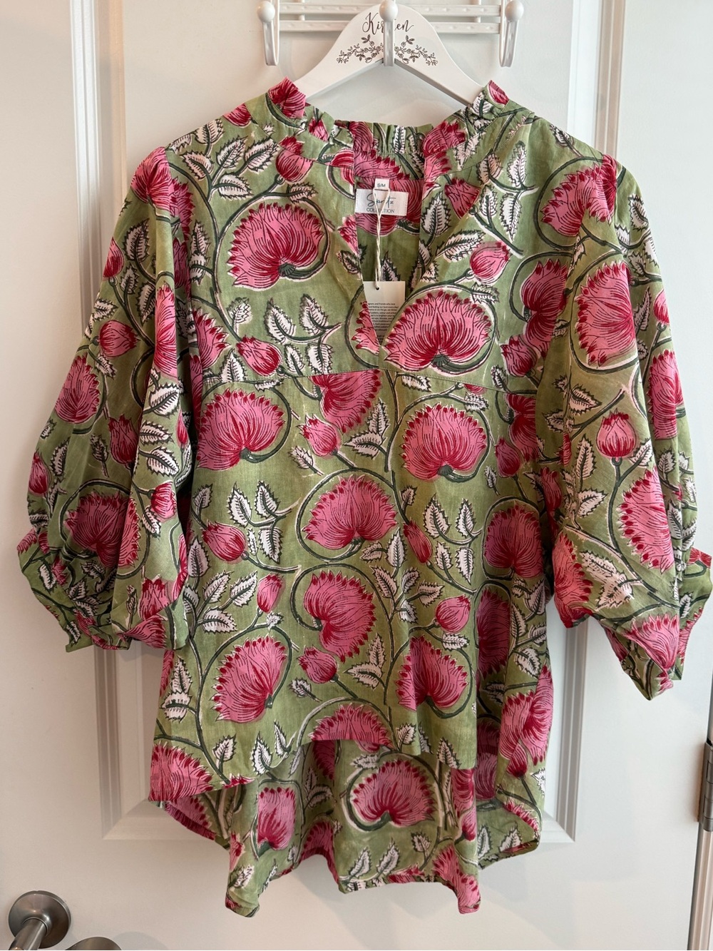 NWT Spritz Collection Hand Blocked Peasant Blouse Bohemian Summer Resort S/M